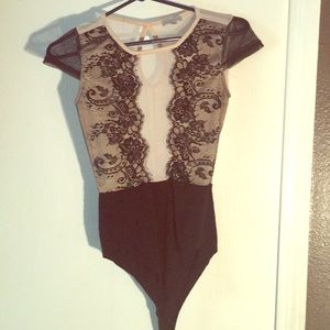 Charlotte Russe nude and black lace bodysuit